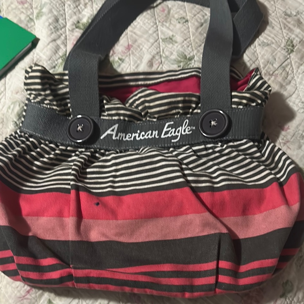 American Eagle Outfitters Red and Black Shoulder Bag with Striped Design